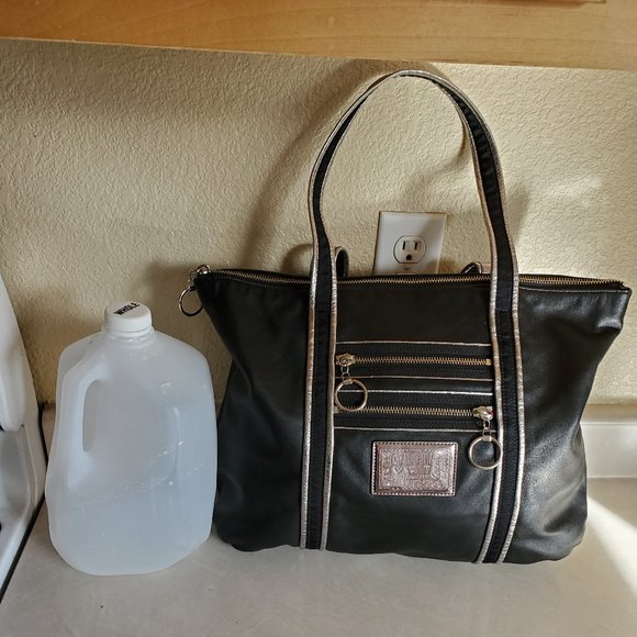 Like New Vintage Rare Coach Poppy Black Leather Tote Bag Purse - Picture 2 of 13